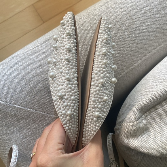Stuart Weitzman Pearl Satin Bliss Flats White Pointed Toe Bridal Shoes Size 11 - Picture 9 of 17